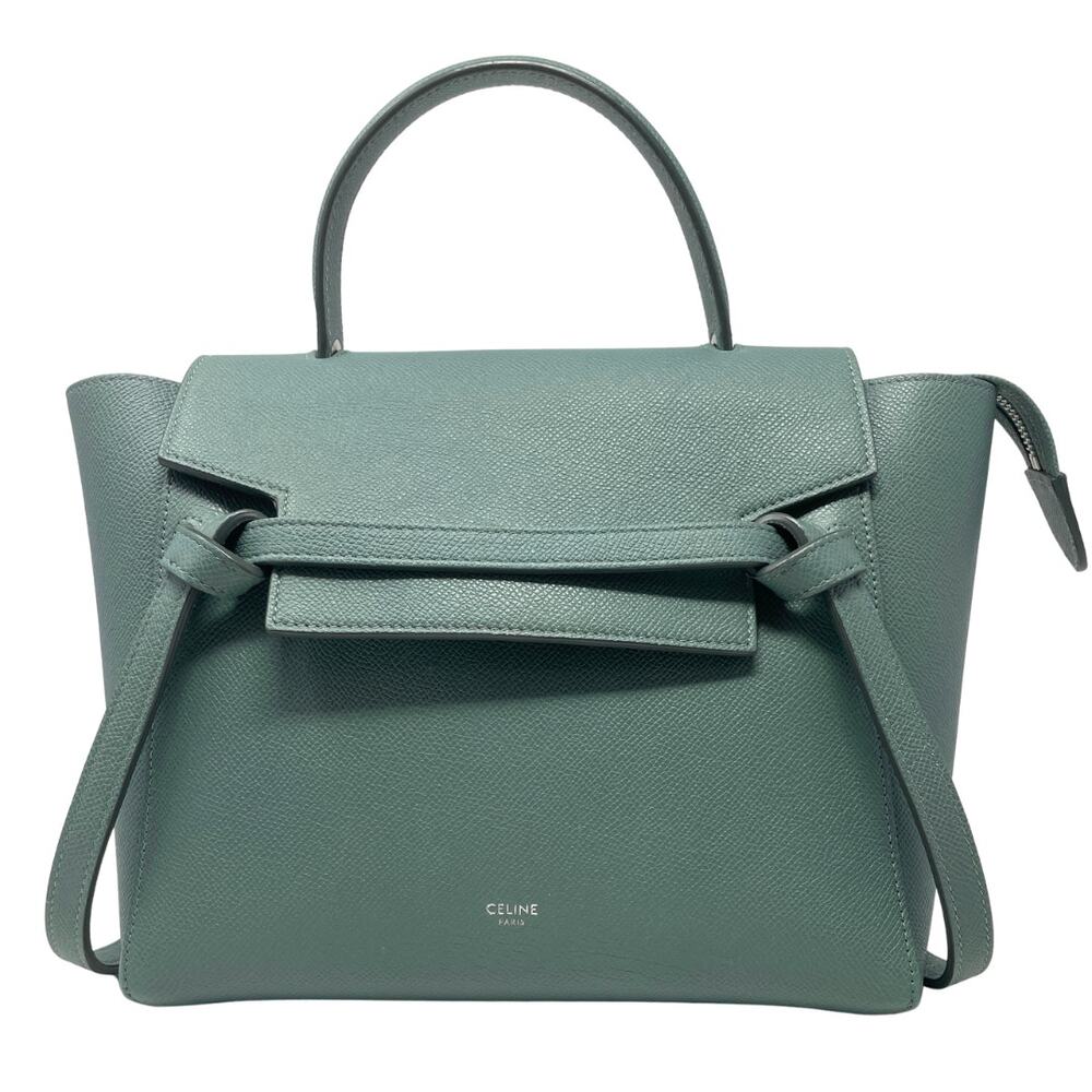 Celine Micro Belt‎ Bag Green Crossbody Shoulder Top Handle Purse Leather 2-Way